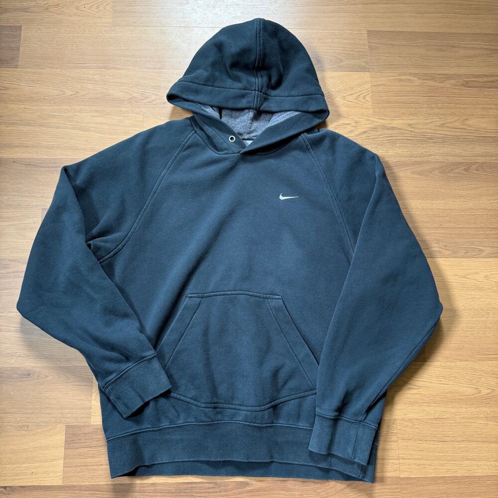 Men's Vintage 2000's Nike Essential Black Hoodie Pullover Sweatshirt Sz Small - Picture 1 of 8